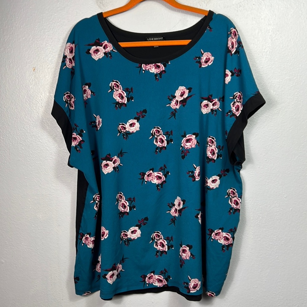 Lane Bryant Teal Blue Floral Cap Sleeve Top 22/24